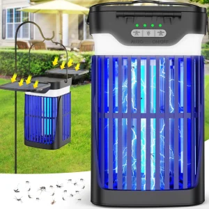 Solar Bug Zapper Outdoor and Indoor, Dual Folding Panel with Auto Black